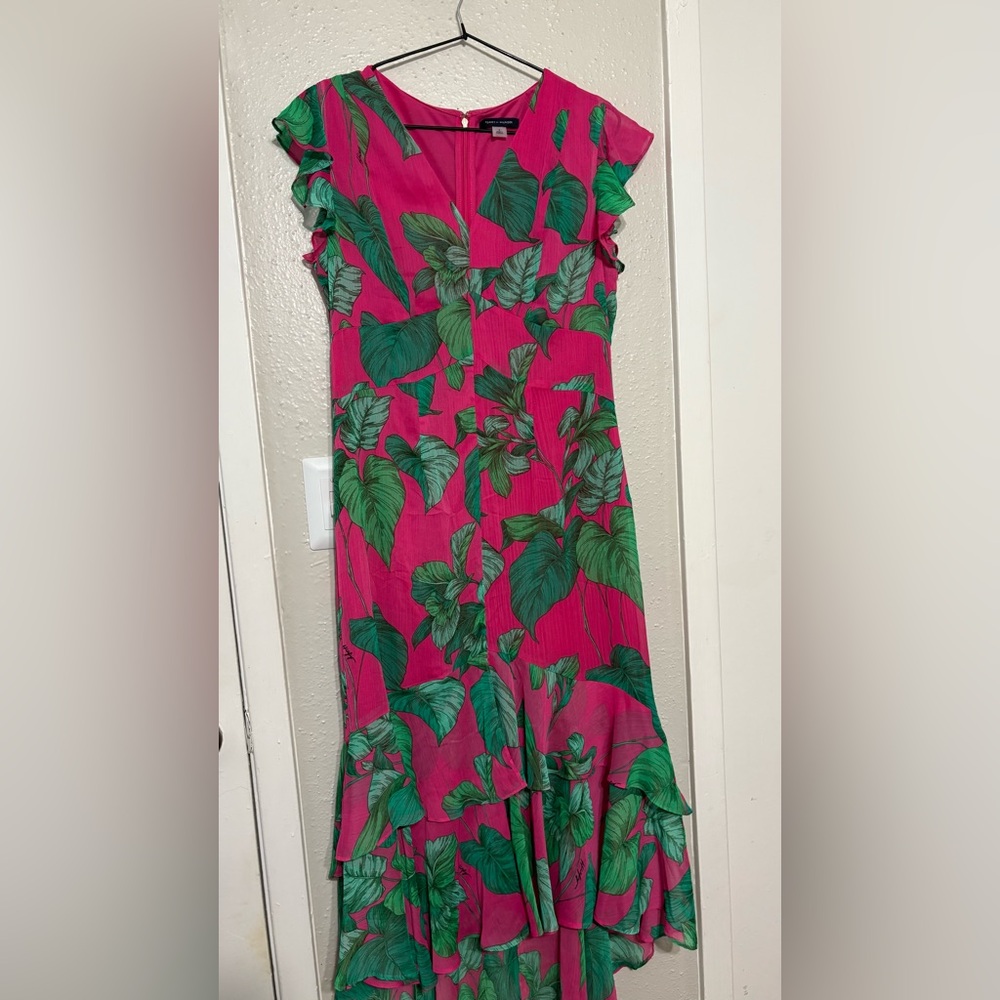 Tommy Hilfiger Pink and Green Fit and Flare Dress with Flutter Sleeves